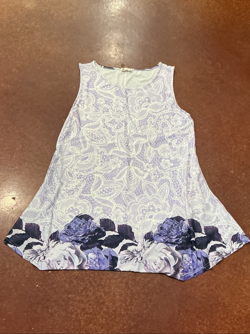 Lavender Floral Border Midi Dress - Sleeveless